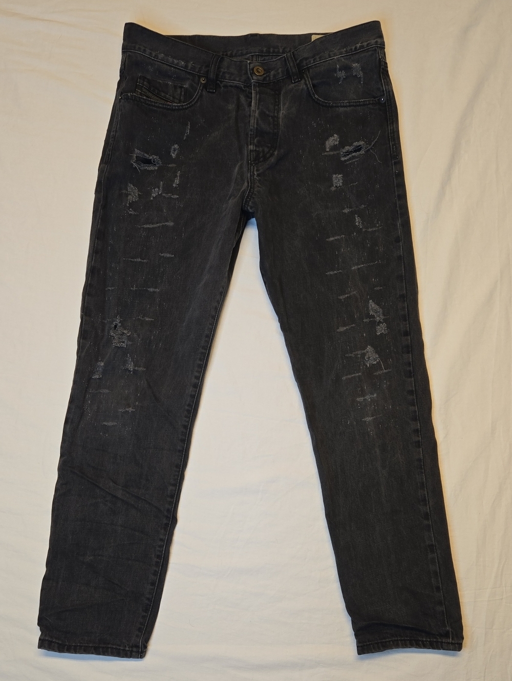 Diesel Mharky Black Washed Distressed Slim Skinny Tapered Fit Denim Jeans